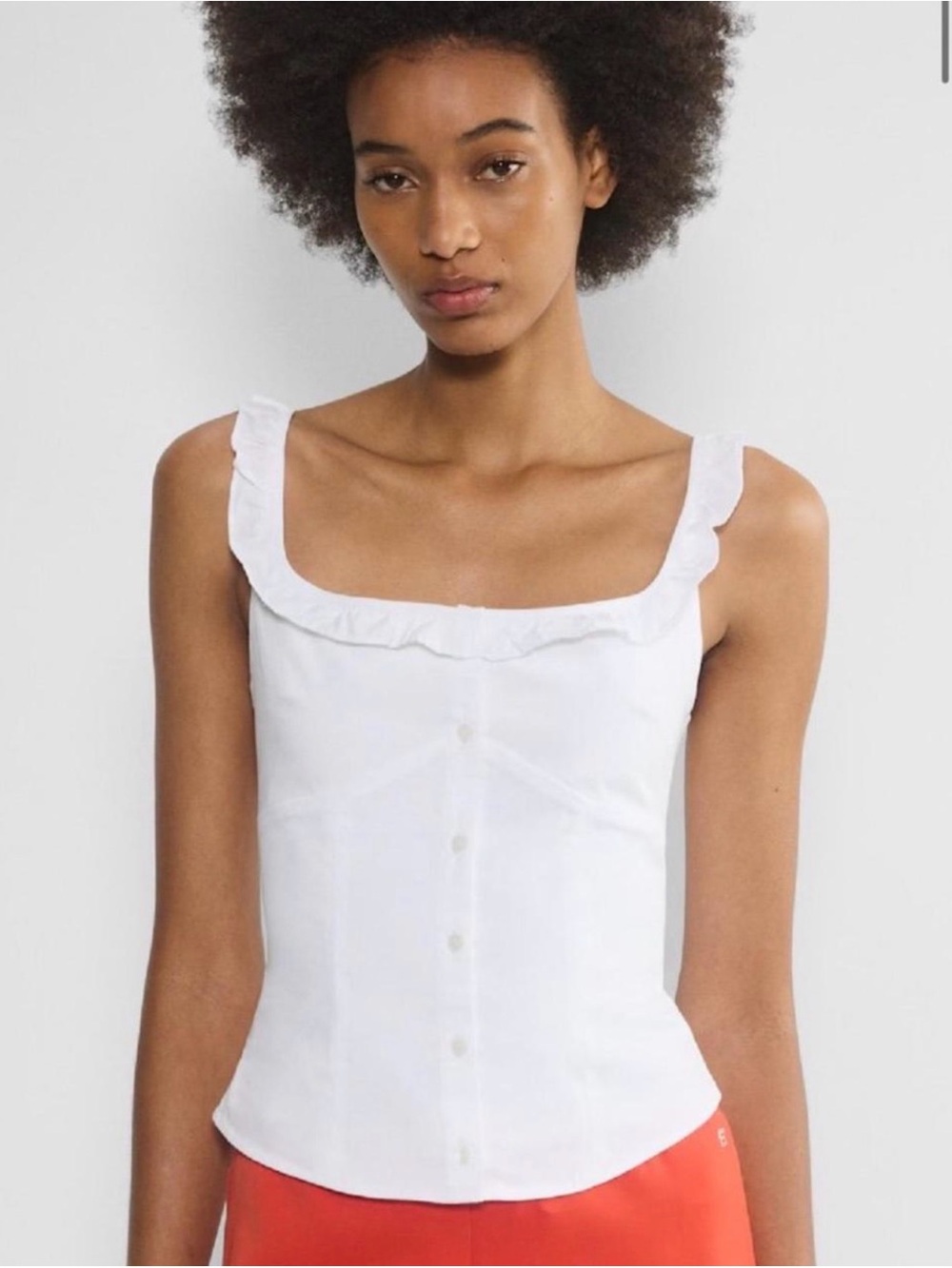 White Ruffled Square-Neck Tank Top